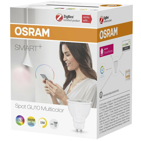 Led spot voor slimme verlichting met app bediening en kleuren dimbaar systeem ZigBee wit kunststof GU10 binnengebruik