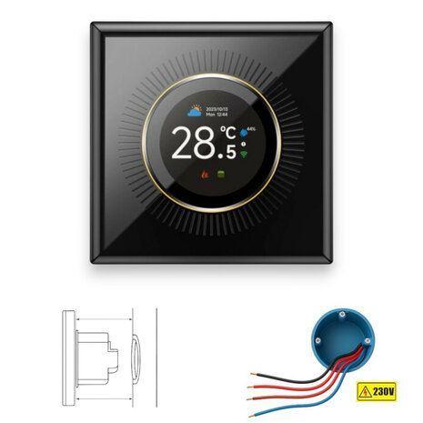 WLAN-Einbauthermostat mit Drehknopf f&uuml;r Zentralheizung (schwarz)