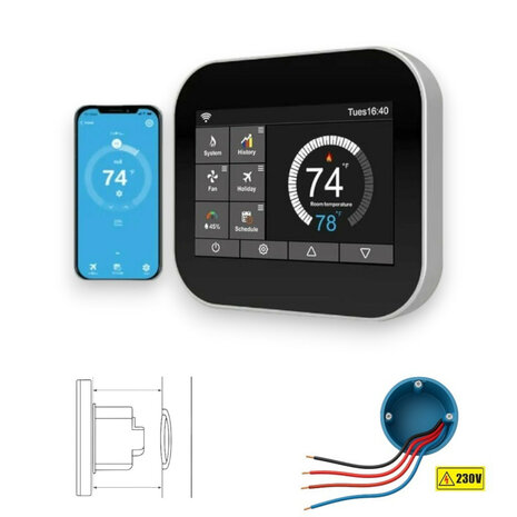 Wifi opbouw thermostaat voor CV en boilers met energiebeheer en spraakbesturing via app