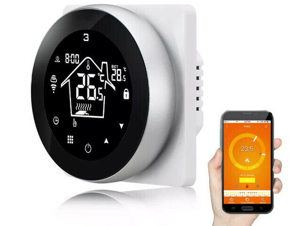 Wifi Inbouw Thermostaat voor CV en Boilers met Touchscreen Rond Zwart en Wifi Bediening
