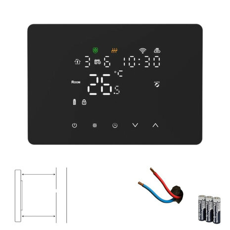 Zigbee thermostaat voor CV installatie met touchscreen app bediening en spraakbesturing zwart