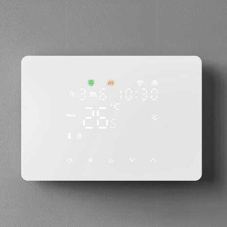 Zigbee thermostaat voor CV installatie met touchscreen app bediening en spraakbesturing zwart