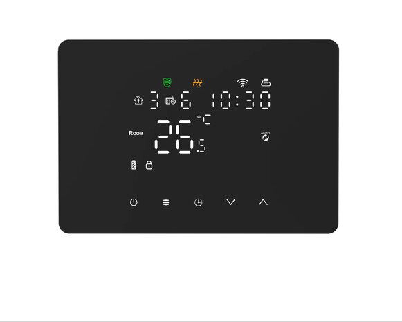 Zigbee thermostaat voor CV installatie met touchscreen app bediening en spraakbesturing zwart