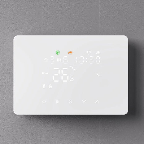Zigbee thermostaat voor CV installatie met touchscreen app bediening en spraakbesturing zwart