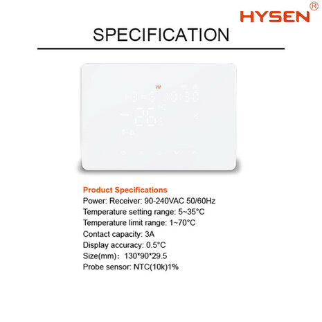 Zigbee Opbouw Thermostaat met Touchscreen voor C.V. Installatie led (zwart)