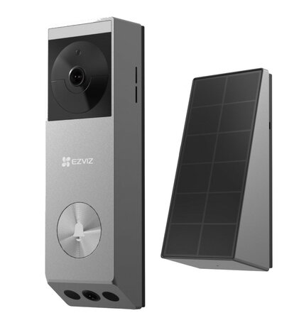 Deurbelcamera voor buiten met dual lens en zonnepaneel grijs kunststof draadloos met 2K resolutie en bewegingsdetectie