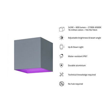 Outdoor wandverlichting voor buiten met Bluetooth bediening verstelbare lichtbundel