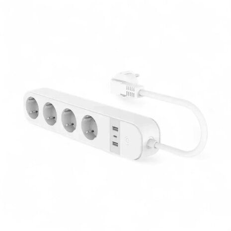 WiFi stekkerdoos voor thuis met 4 EU stopcontacten 2 USB A en 1 USB C poort en app bediening