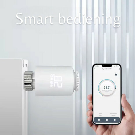 Slimme radiatorknop voor verticale radiatorkranen met Zigbee 3.0 en app bediening