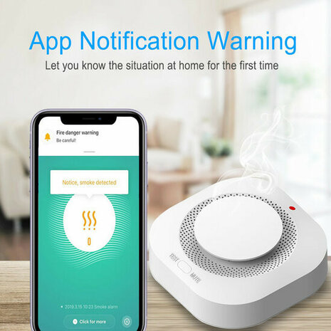Slimme rookmelder woning met wifi mute button 95dB alarm 360 graden detectie rode LED waarschuwing