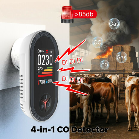Appareil de mesure de la qualit&eacute; de l'air 4 en 1&nbsp;: CO2 | Humidit&eacute; | Temp&eacute;rature | Gaz (sans Wi-Fi)