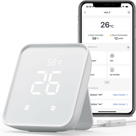 Switchbot Hub V2 voor bediening van tot 100 apparaten met temperatuur vocht en lichtsensor binnengebruik