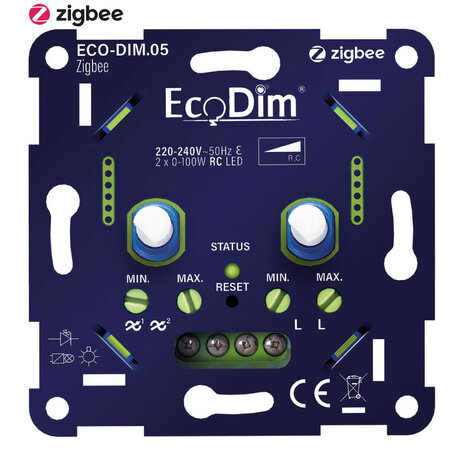 Smart rotary dimmer voor Zigbee systemen met dubbele kanaalbediening en inbouw montage kunststof blauw geschikt voor led en halogeen lampen