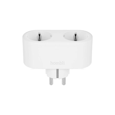 Smart tussenstekker voor binnen met wifi bediening en verbruiksmeter wit plastic opbouw montage twee stopcontacten 3680 watt maximaal