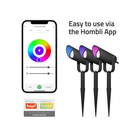 Smart Outdoor Spots voor tuin met Bluetooth Mesh en aparte spot bediening IP65 waterdicht aluminium behuizing drie spots uitbreidbaar tot zes spots
