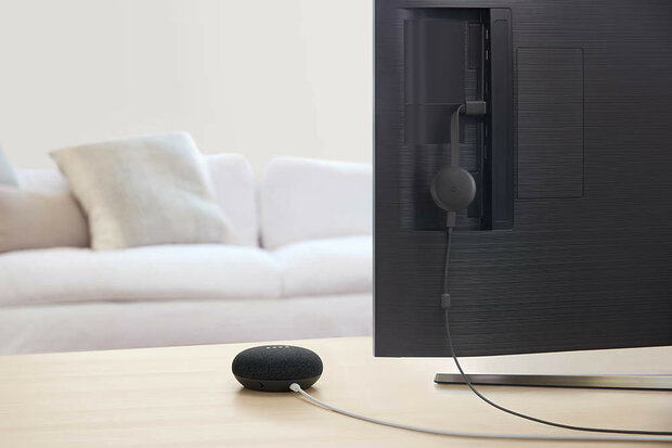 Slimme speaker voor smart home bediening met Google Home en draadloos wifi 24 gigahertz zwart kunststof compact formaat