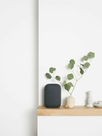 Slimme speaker voor gebruik met Google Home stereo koppeling en microfoon uitschakelaar charcoal kunststof staand