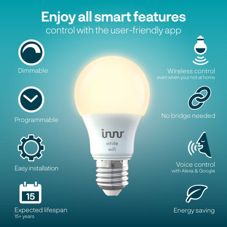 Slimme WiFi lamp voor binnenverlichting met grote E27 fitting warm wit licht en dimbaar 2 stuks