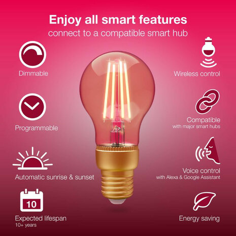 Filament lamp voor smart home systemen met Zigbee en traploos dimbaar warm licht