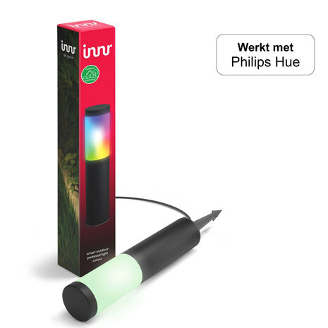 Outdoor sokkellamp uitbreiding voor Innr OPL 130 systeem met kleur sokkel laagspanning en vaste spot geschikt voor buitenverlichting Zigbee 3 0 Philips Hue zwart
