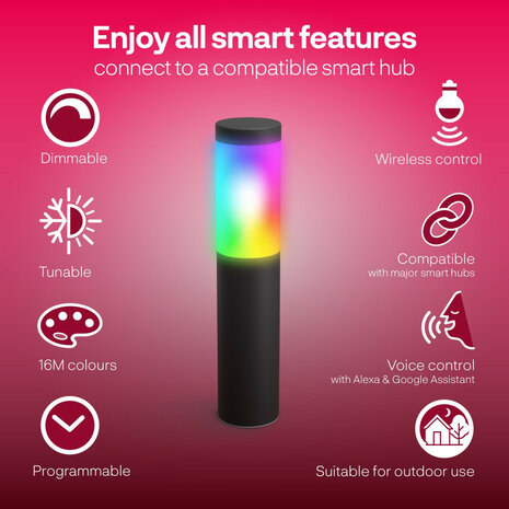 Outdoor sokkellamp uitbreiding voor Innr OPL 130 systeem met kleur sokkel laagspanning en vaste spot geschikt voor buitenverlichting Zigbee 3 0 Philips Hue zwart