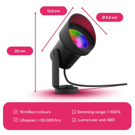 Spot voor buiten met Zigbee 3 aansluiting en 680 lumen lichtsterkte vaste fitting IP65 bescherming
