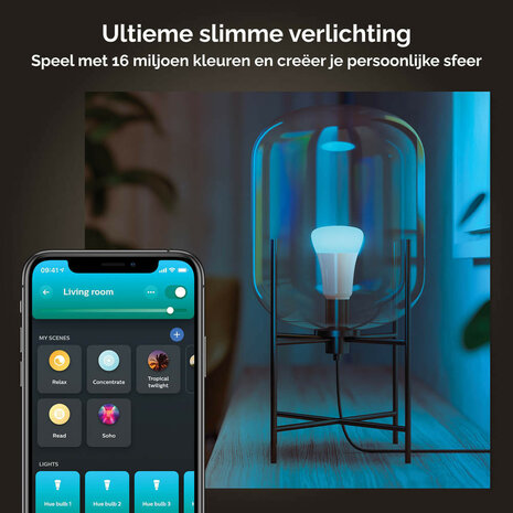 Lamp voor binnenverlichting met E27 fitting en kleurinstelling via Zigbee en Bluetooth