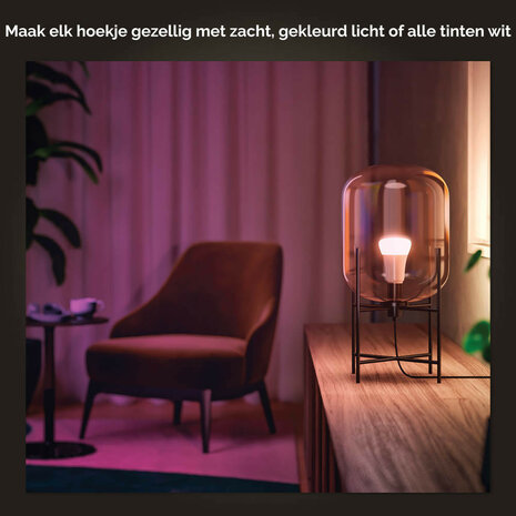 Lamp voor binnenverlichting met E27 fitting en kleurinstelling via Zigbee en Bluetooth