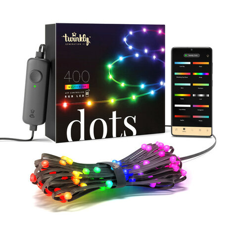 Draadloze feestverlichting Twinkly Smart Dots 400 voor binnen en buiten met RGB kleuren en bediening via smartphone app