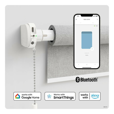 Rolgordijnmotor voor retrofit montage met Bluetooth bediening en app integratie wit plastic