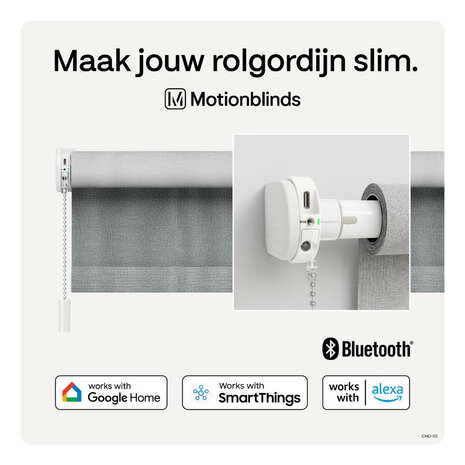 Rolgordijnmotor voor retrofit montage met Bluetooth bediening en app integratie wit plastic