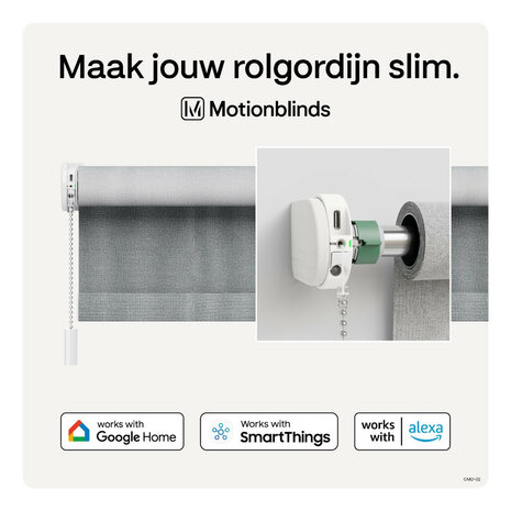 Rolgordijnmotor voor automatische bediening met 433Mhz en app integratie wit kunststof geschikt voor bestaande rolgordijnen vanaf 57 centimeter breed