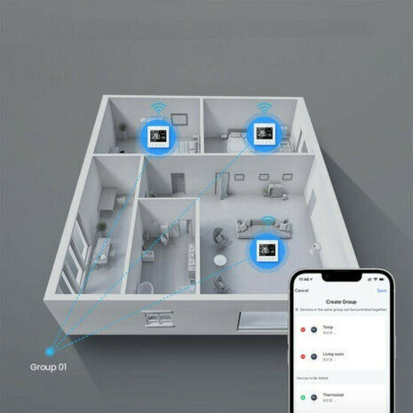 Thermostaat voor CV installatie met Zigbee connectiviteit en touchscreen bediening