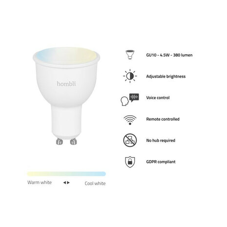 Smart spot voor binnenverlichting met wifi bediening en tunable wit licht gu10 fitting