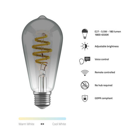 Smart lamp voor sfeerverlichting met wifi bediening en traploos instelbaar licht