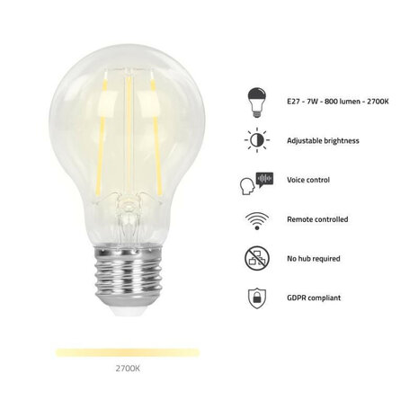 Smart lamp filament voor verlichting met wifi en grote fitting E27 helder licht 2 pack