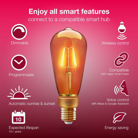 Filament Edison lamp voor slimme verlichting met Zigbee dimfunctie en E27 fitting