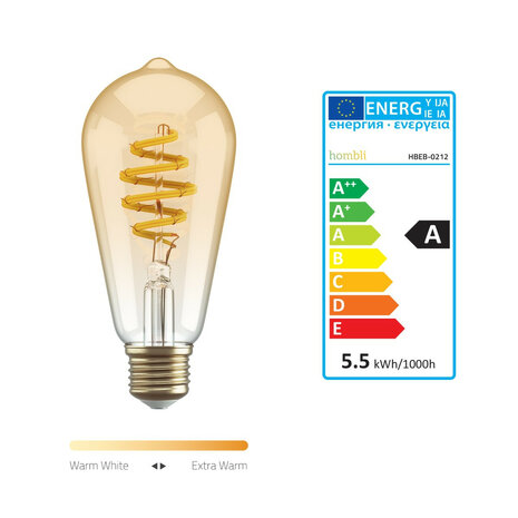 Slimme filament lamp voor binnenverlichting met wifi bediening en amberkleurig glas