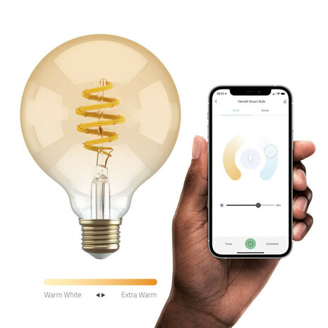 Smart lamp voor verlichting met wifi systeem en amberkleurige filament globe