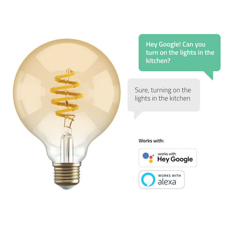 Smart lamp voor verlichting met wifi systeem en amberkleurige filament globe