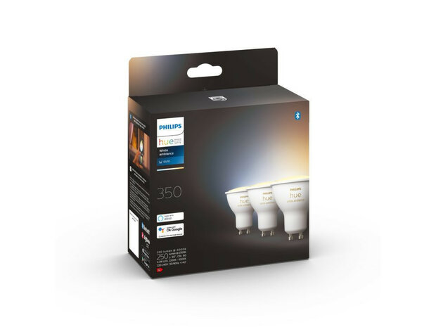 Philips Hue White GU10 Spot 3-Pack voor slimme verlichting met warm wit licht en Bluetooth Zigbee ondersteuning