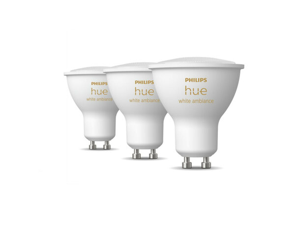Philips Hue White GU10 Spot 3-Pack voor slimme verlichting met warm wit licht en Bluetooth Zigbee ondersteuning