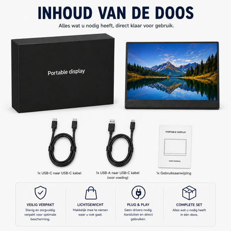 Draadloze Monitor 15,6 inch met Accu voor Laptop iPhone Android Zonder Kabels