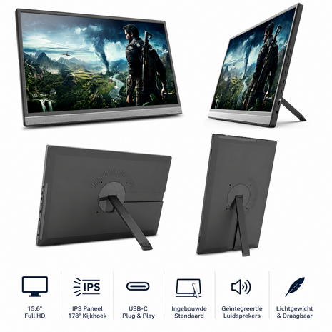 Draadloze Monitor 15,6 inch met Accu voor Laptop iPhone Android Zonder Kabels