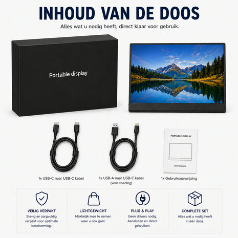 Draadloze Monitor 15,6 inch met Accu voor Laptop iPhone Android Zonder Kabels