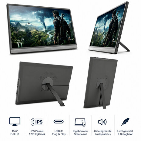 Draadloze Monitor 15,6 inch met Accu voor Laptop iPhone Android Zonder Kabels