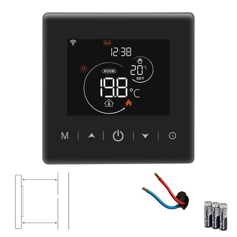 Wifi Surface-Mounted Thermostat with Touchscreen for Central Heating System (with Statistics) - Black