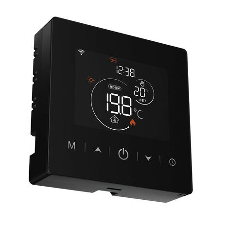 Wifi Surface-Mounted Thermostat with Touchscreen for Central Heating System (with Statistics) - Black