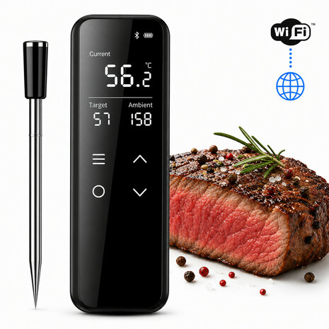 Draadloze BBQ Thermometer voor binnen en buiten met 150 meter bereik en LCD display grijs