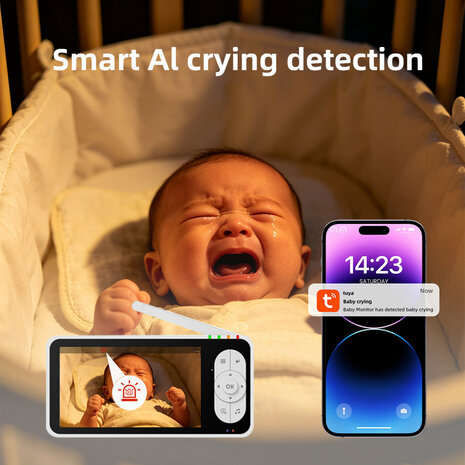 Babyfoon camera voor bewaking met Wifi en huil detectie